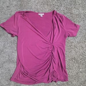 Dressbarn Fuchsia Short Sleeve Wrap Top